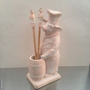 VTG Fleur de lis Pig Chef  Utensil Holder French Country Kitchen Design Decor